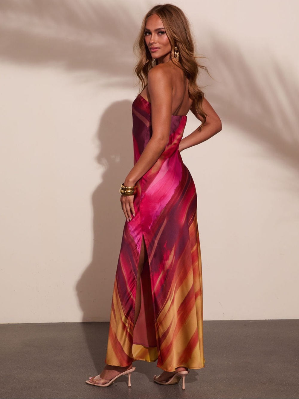 Soiree Season Satin Watercolor maxi dress - Picture 4 of 7